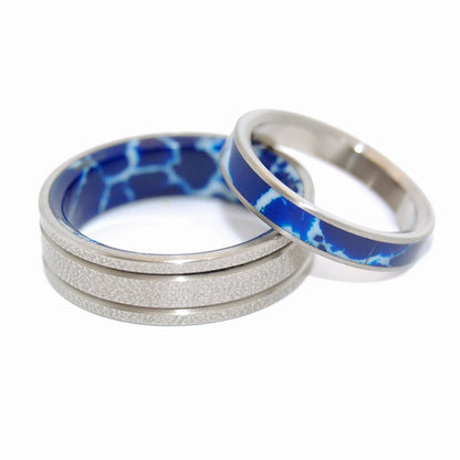 Step Carefully Cracked Ice | Cobalt Stone & Titanium - Unique Wedding Ring - Wedding Ring Set - Minter and Richter Designs