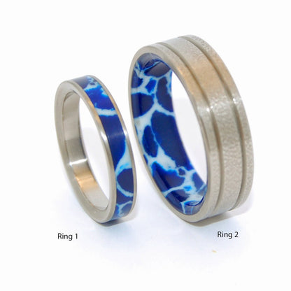 Step Carefully Cracked Ice | Cobalt Stone & Titanium - Unique Wedding Ring - Wedding Ring Set - Minter and Richter Designs