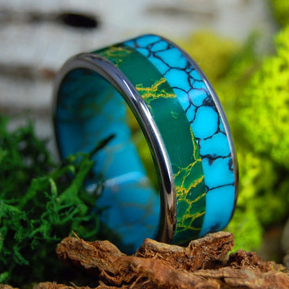 Still Soul | Men's Egyptian Jade, Tibetan Turquoise, Arizona Turquoise & Titanium Wedding Ring - Minter and Richter Designs