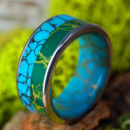 Still Soul | Men's Egyptian Jade, Tibetan Turquoise, Arizona Turquoise & Titanium Wedding Ring - Minter and Richter Designs