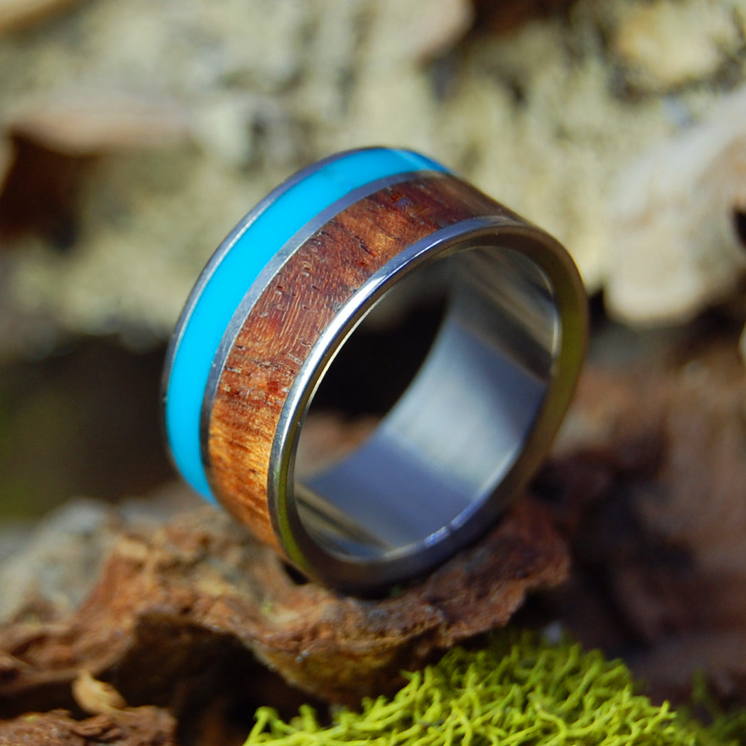 WOODED COVE | SIZE 7.5 AT 9.5MM | Koa Wood | Unique Wedding Rings | On Sale - Minter and Richter Designs