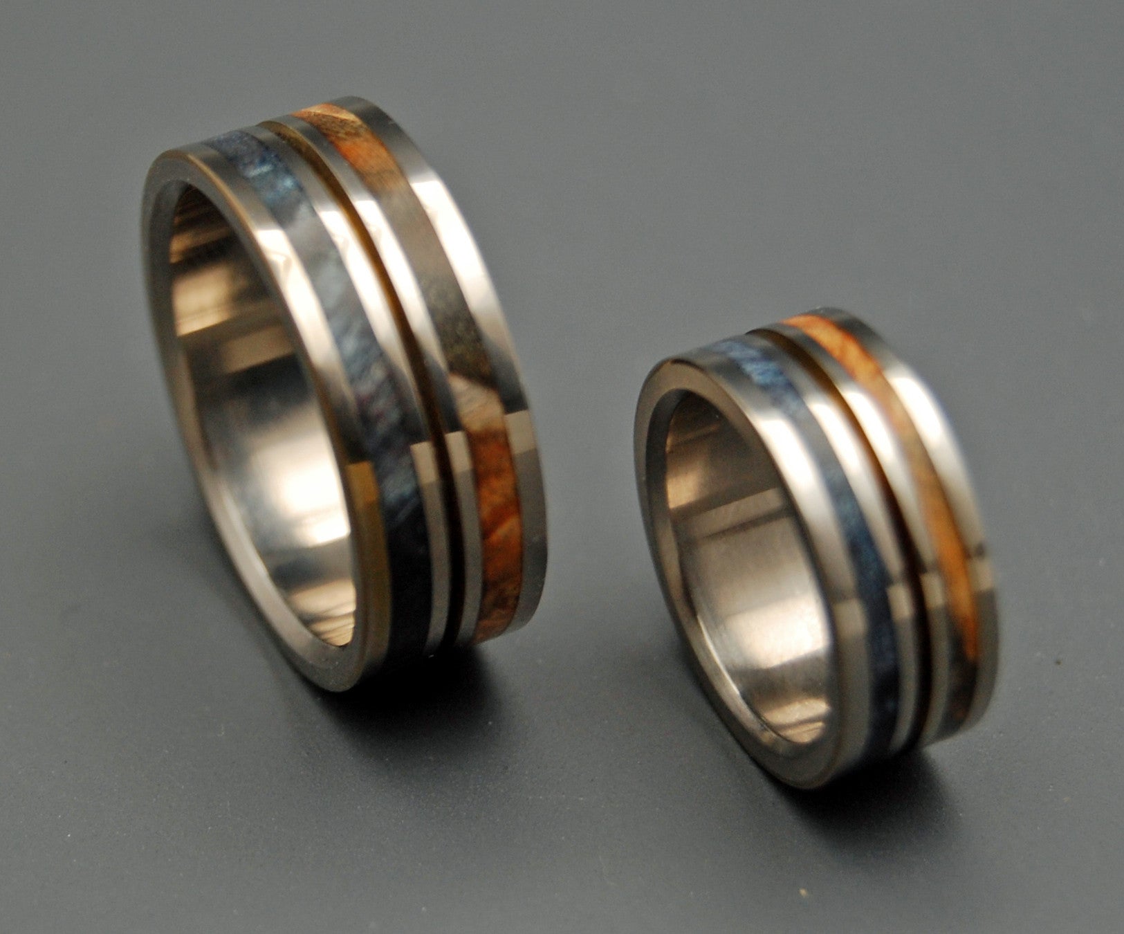 Sun & Moon | Box Elder Wood & Titanium - Unique Wedding Ring Set - Minter and Richter Designs