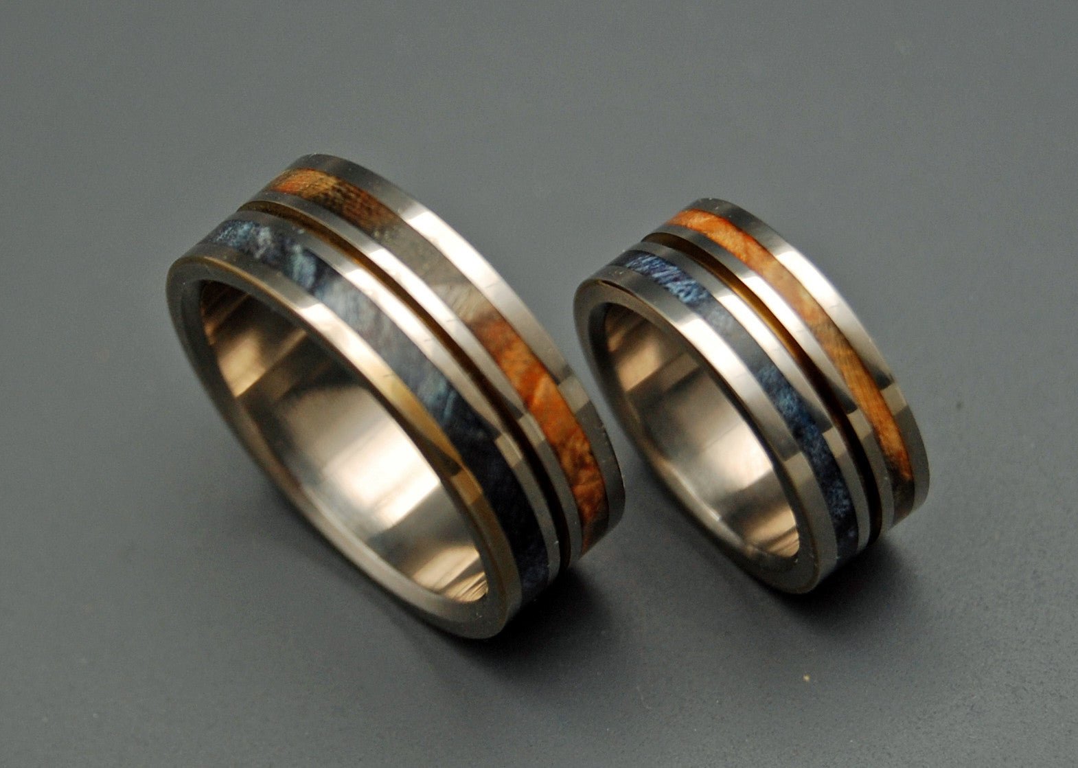 Sun & Moon | Box Elder Wood & Titanium - Unique Wedding Ring Set - Minter and Richter Designs