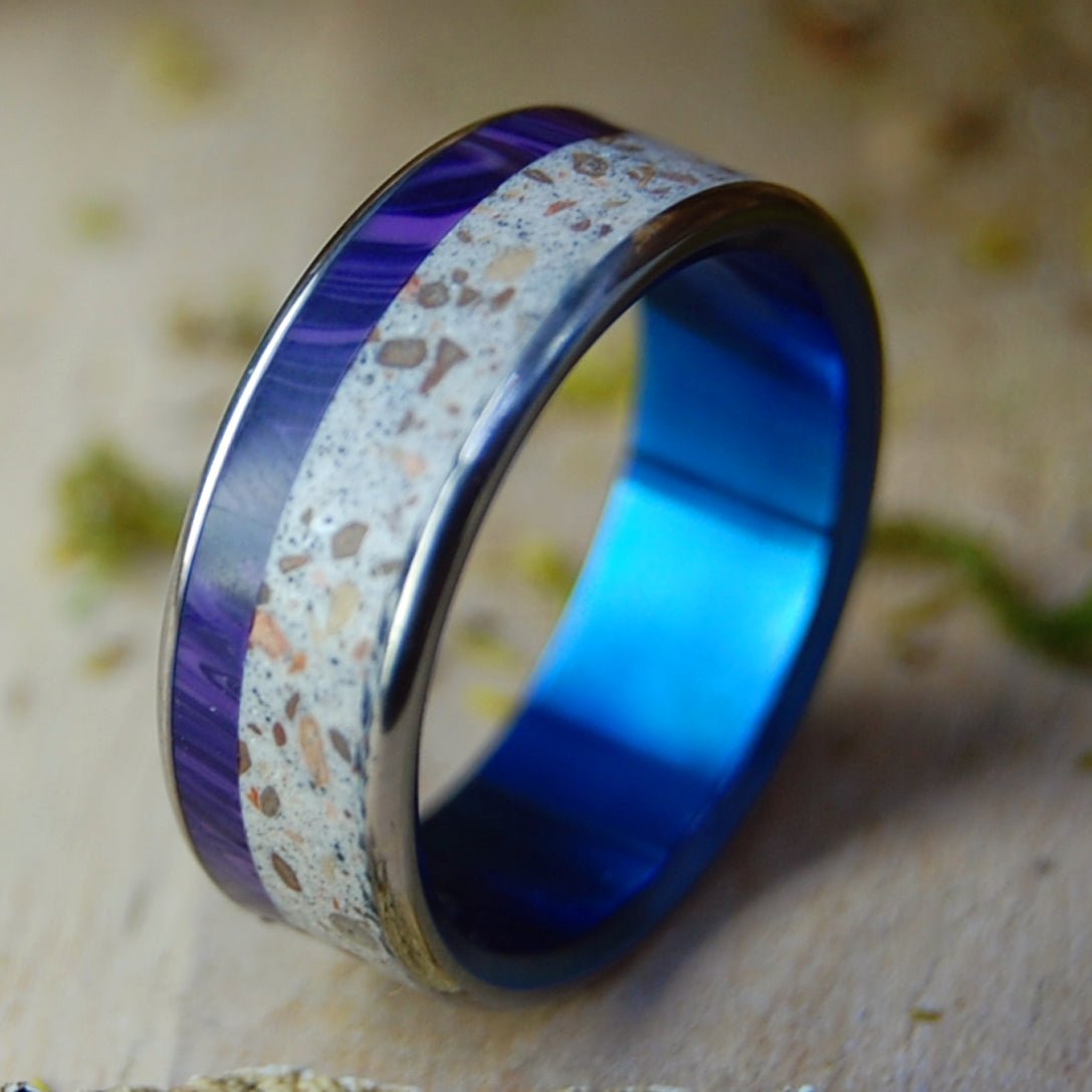 Sunrise on Galilee | Sea of Galilee Beach Sand, Charoite & Titanium Wedding Ring - Minter and Richter Designs