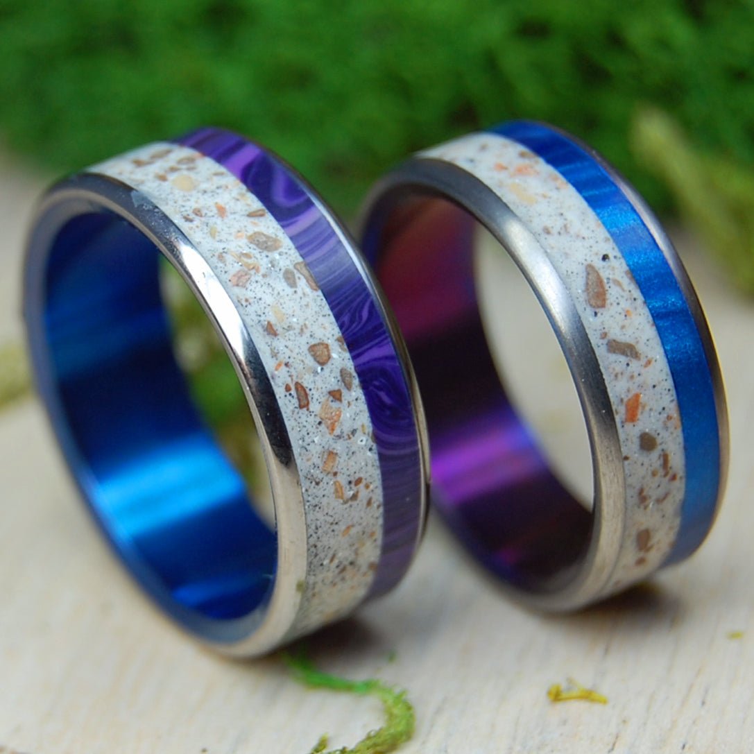 Sunrise & Sunset on Galilee | Israel Beach Sand & Stone Unique Wedding Rings - Minter and Richter Designs