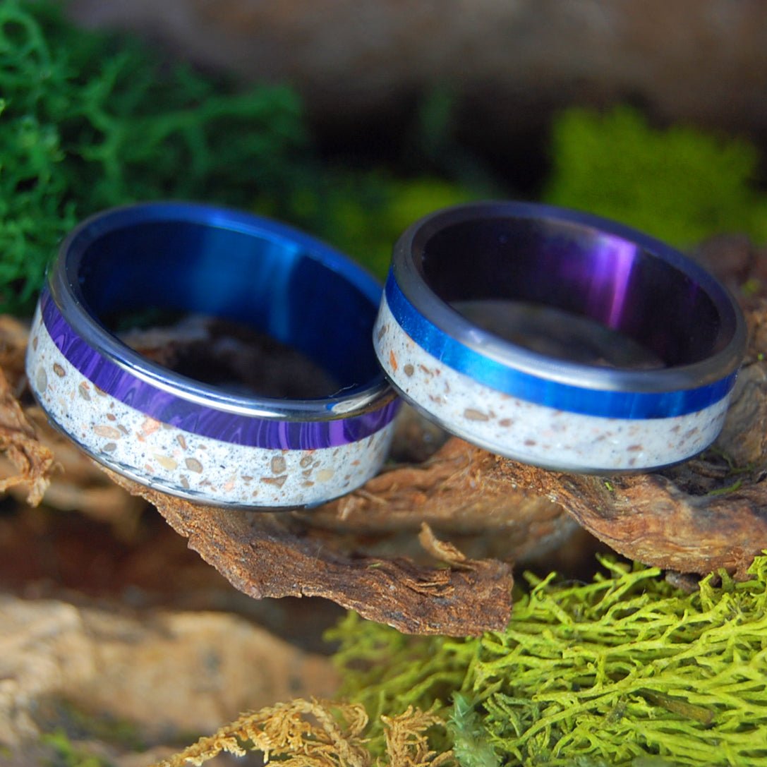 Sunrise & Sunset on Galilee | Israel Beach Sand & Stone Unique Wedding Rings - Minter and Richter Designs