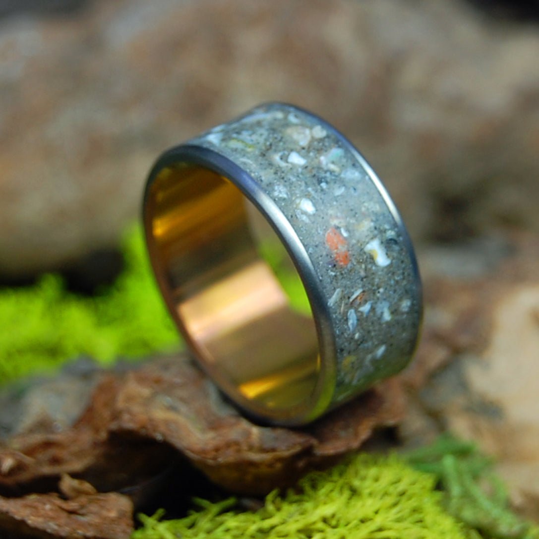 Sunset Rican Dinosaur | Men's Dinosaur Teeth, Dinosaur Bone, Costa Rican Sand & Titanium Wedding Ring - Minter and Richter Designs
