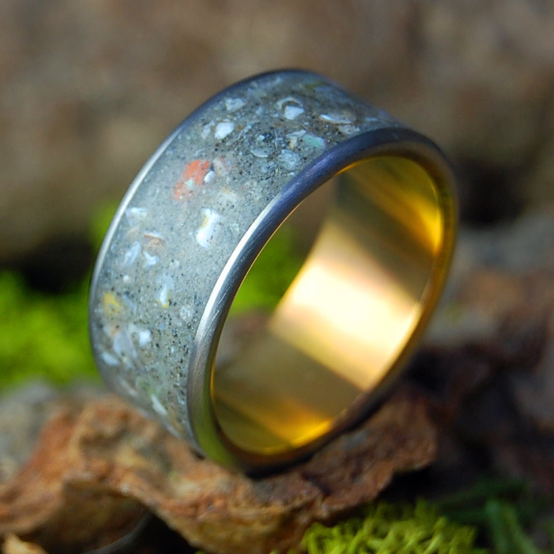 Sunset Rican Dinosaur | Men's Dinosaur Teeth, Dinosaur Bone, Costa Rican Sand & Titanium Wedding Ring - Minter and Richter Designs