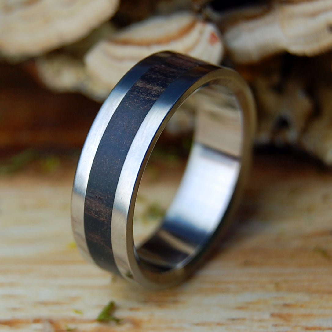 SUPER LOVE DARK| Men's Cocobolo Wood & Titanium Wedding Ring - Minter and Richter Designs