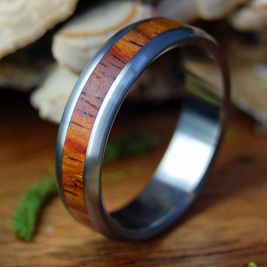 SUPER LOVE ROUNDED | Men's Cocobolo Wood & Titanium Wedding Ring - Minter and Richter Designs