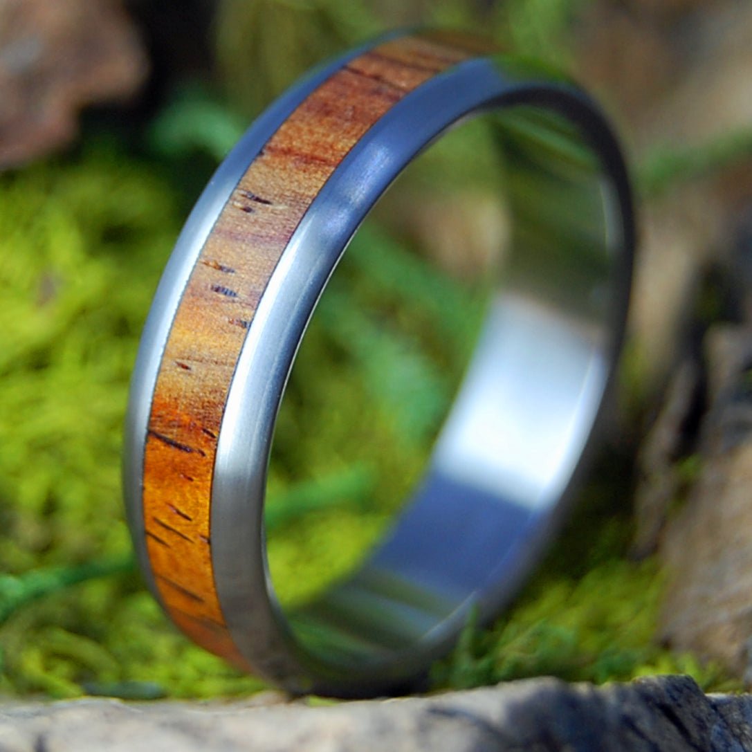 SUPER LOVE ROUNDED | Men's Cocobolo Wood & Titanium Wedding Ring - Minter and Richter Designs