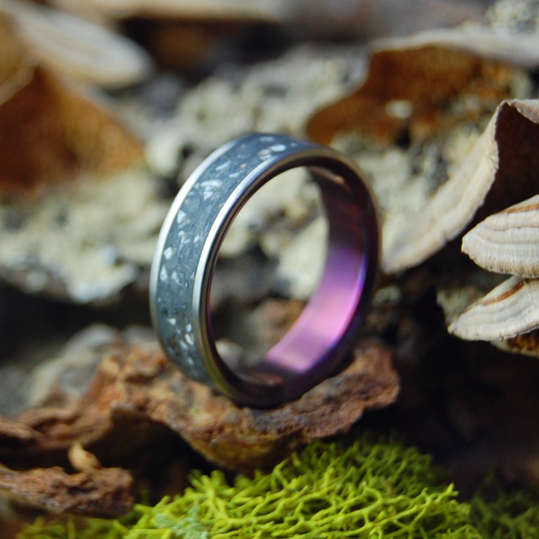 T - Rex in Iceland | Men's Dinosaur Teeth, Icelandic Lava Beach Sand & Titanium Wedding Ring - Minter and Richter Designs