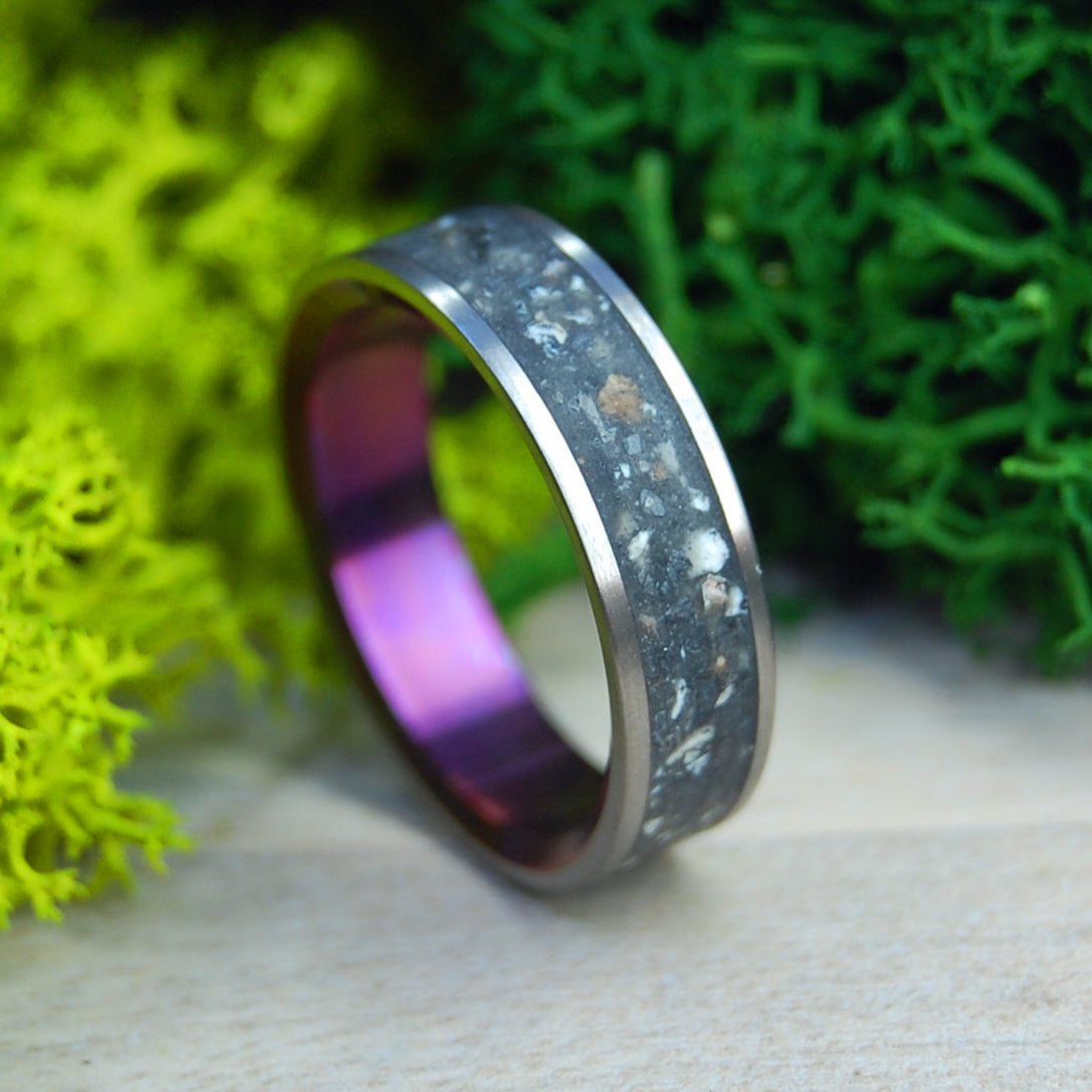 T - Rex in Iceland | Men's Dinosaur Teeth, Icelandic Lava Beach Sand & Titanium Wedding Ring - Minter and Richter Designs