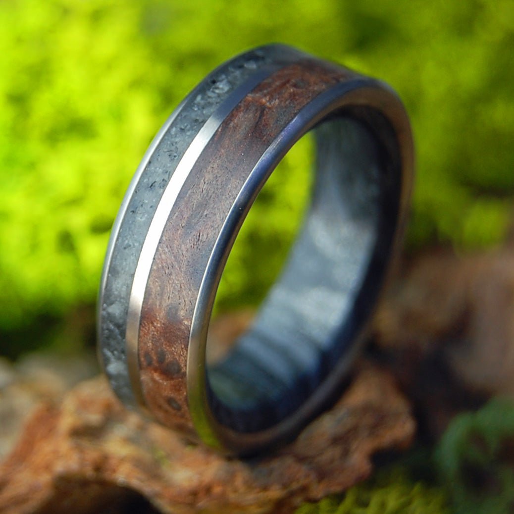 Tahoe at Dusk | Men's California Redwood, Lake Tahoe Stones & M3 Titanium Wedding Ring - Minter and Richter Designs