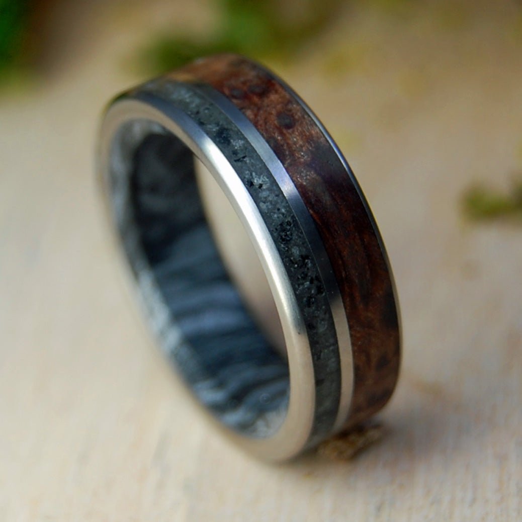 Tahoe at Dusk | Men's California Redwood, Lake Tahoe Stones & M3 Titanium Wedding Ring - Minter and Richter Designs