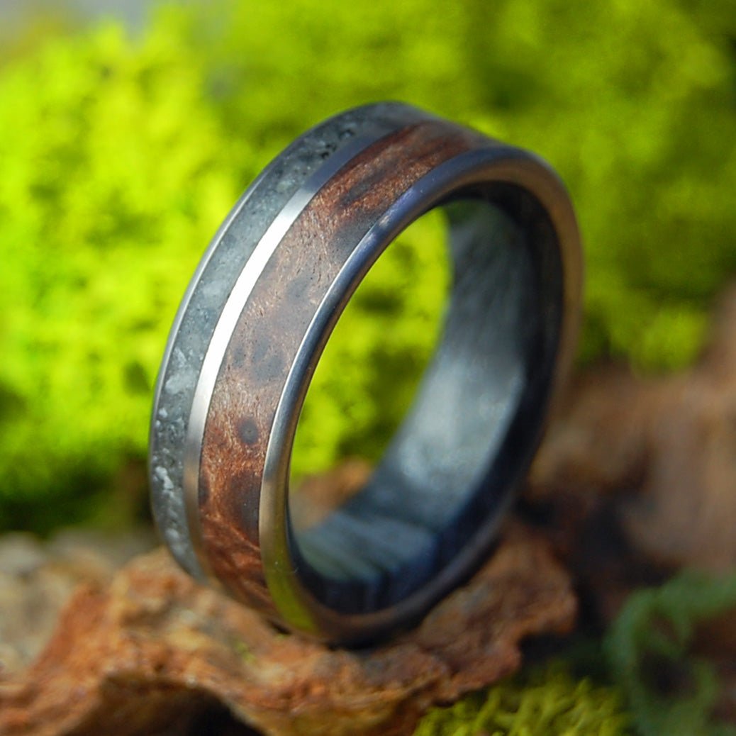 Tahoe at Dusk | Men's California Redwood, Lake Tahoe Stones & M3 Titanium Wedding Ring - Minter and Richter Designs