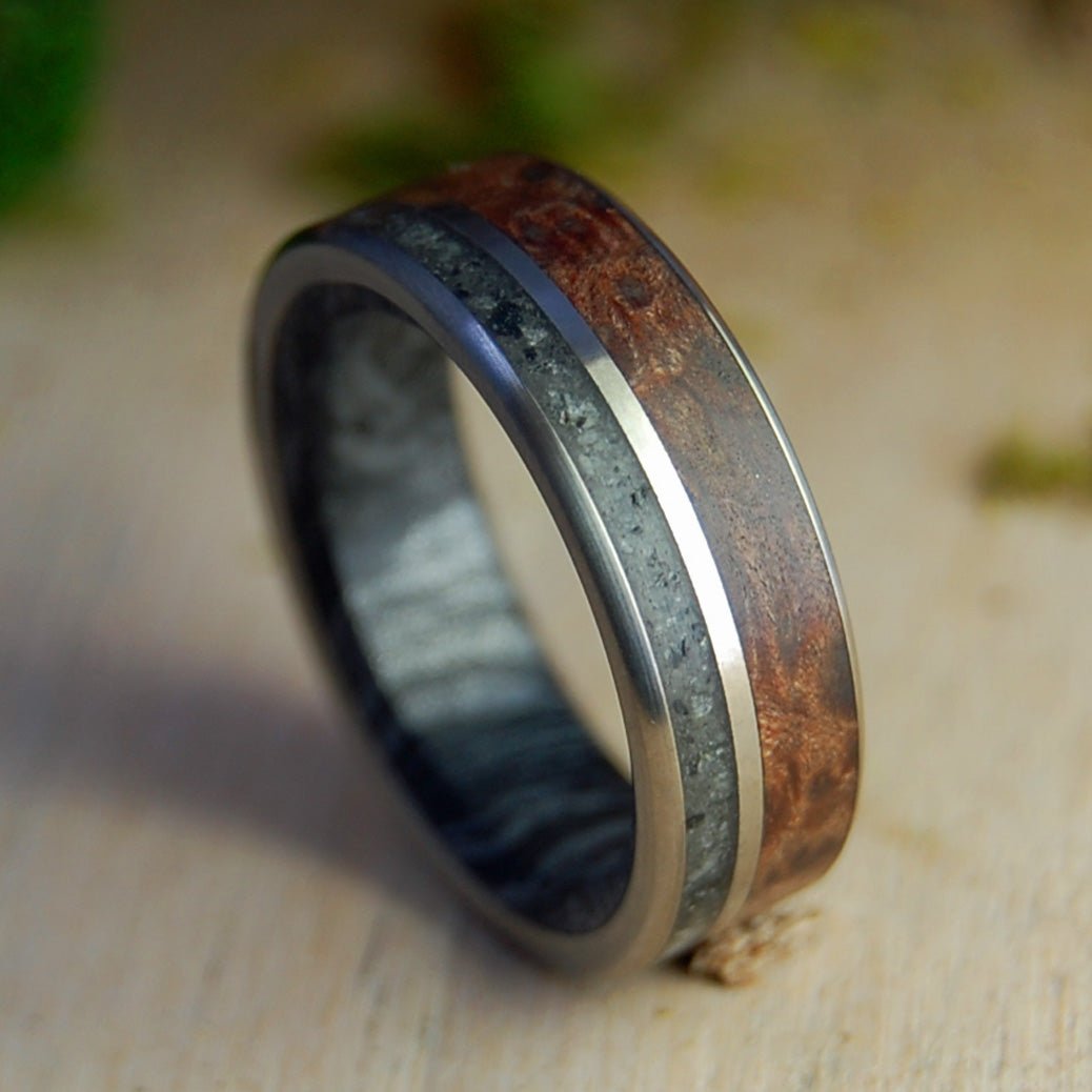 Tahoe at Dusk | Men's California Redwood, Lake Tahoe Stones & M3 Titanium Wedding Ring - Minter and Richter Designs