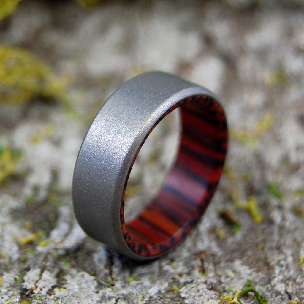 Tales Of Eden | Size 7 At 6.4mm | Red Palm Wood | Titanium Wedding Ring | On Sale - Minter and Richter Designs