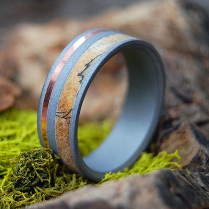 That Will Do! | Men's Spalted Maple, Copper & Titanium Wedding Ring - Minter and Richter Designs