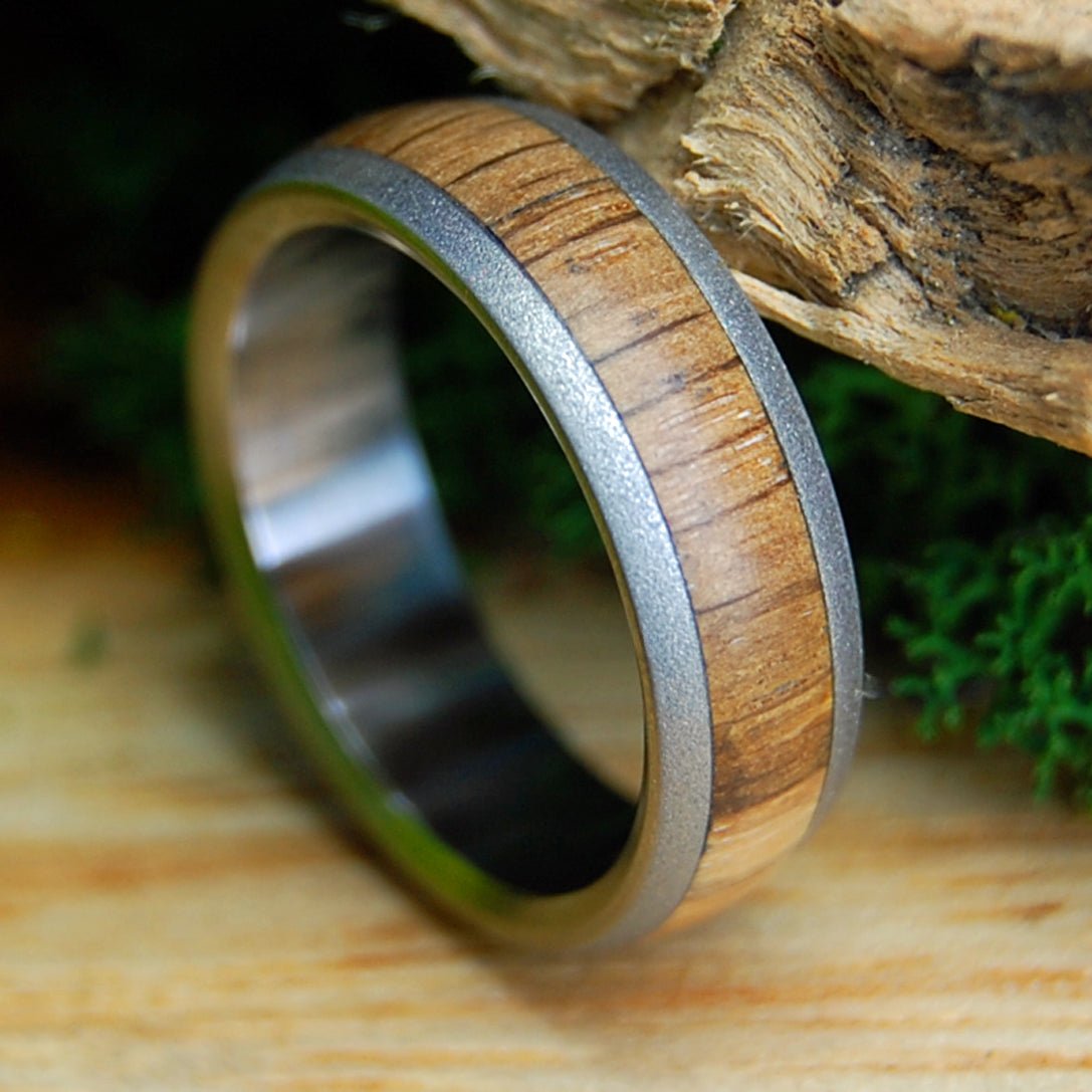 THE COMPTON OAK TREE, WILLIAMSBURG, VA | Men's Compton Oak & Titanium Domed Wedding Ring - Minter and Richter Designs