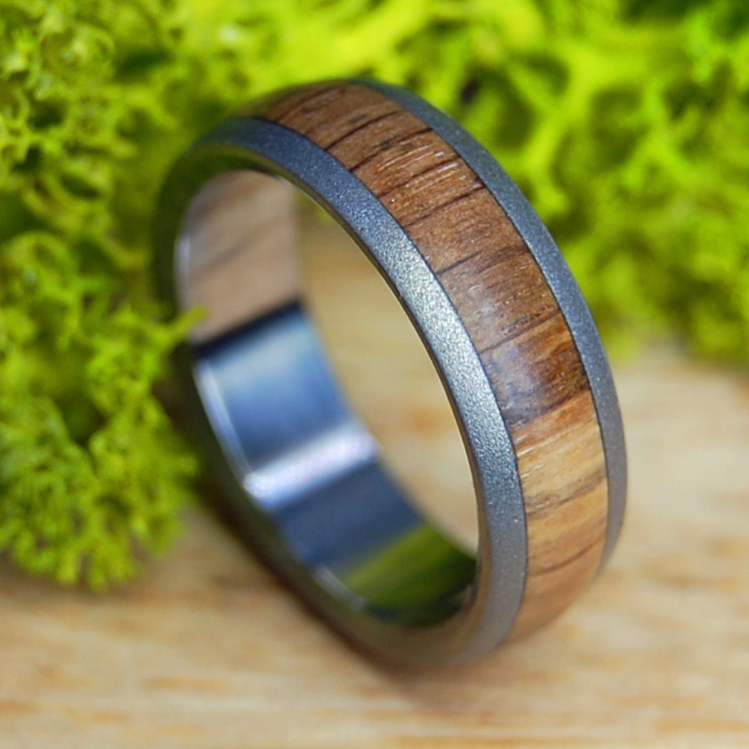 THE COMPTON OAK TREE, WILLIAMSBURG, VA | Men's Compton Oak & Titanium Domed Wedding Ring - Minter and Richter Designs