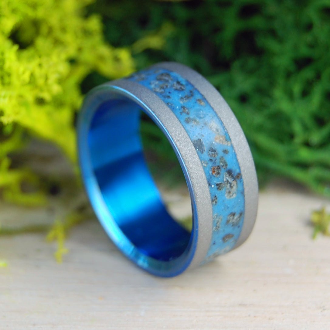 The Few The Proud At Iwo Jima Blue | Men's Iwo Jima Beach Sand & Titanium Military Wedding Ring - Minter and Richter Designs