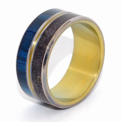 The Light Between Us | Men's Black, Blue, Hand Anodized Bronze & Titanium Wedding Ring - Minter and Richter Designs