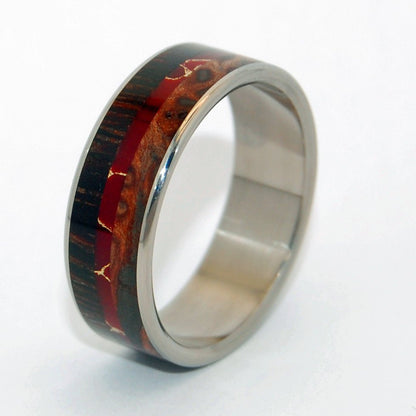 The Magic Between | Men's Wenge Wood, Redwood, Red Jasper Stone & Titanium Wedding Ring - Minter and Richter Designs