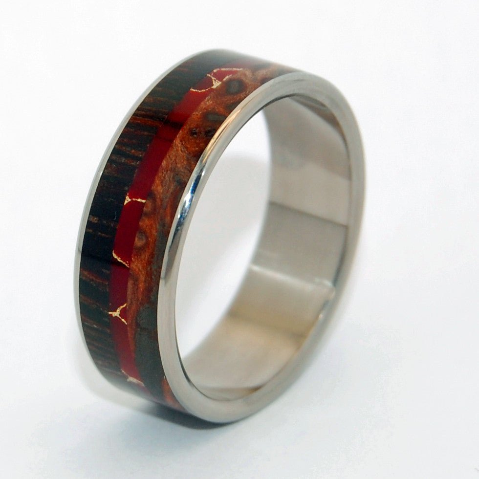 The Magic Between | Men's Wenge Wood, Redwood, Red Jasper Stone & Titanium Wedding Ring - Minter and Richter Designs