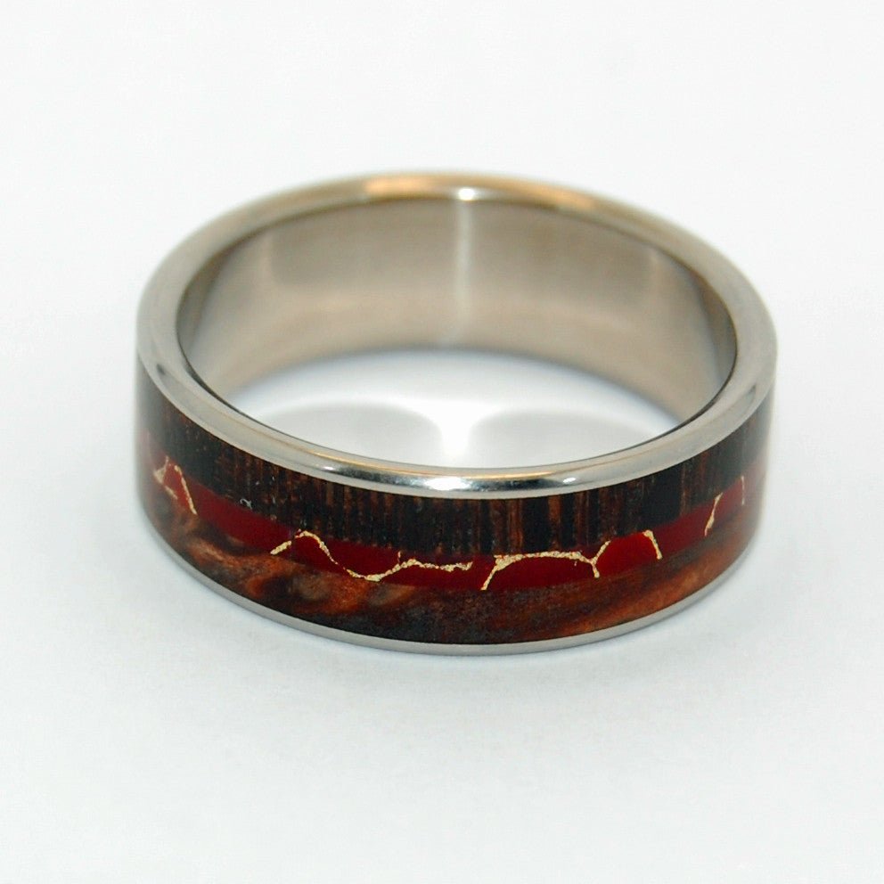 The Magic Between | Men's Wenge Wood, Redwood, Red Jasper Stone & Titanium Wedding Ring - Minter and Richter Designs