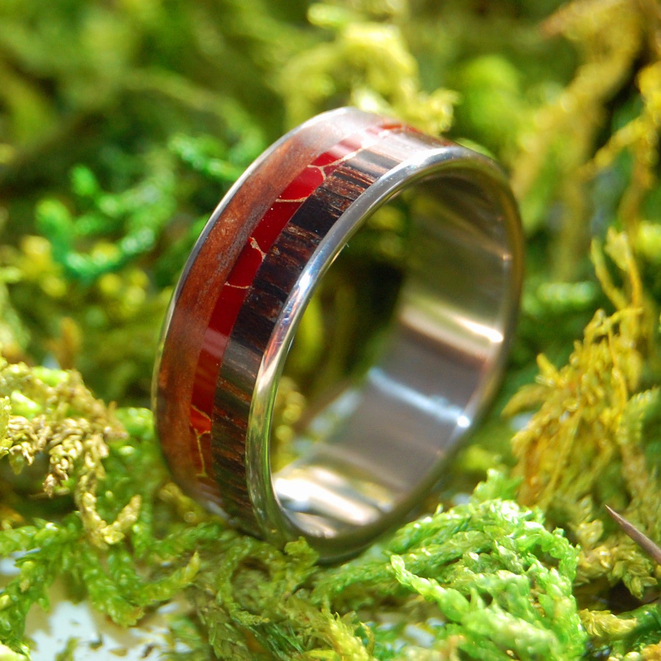 The Magic Between | Men's Wenge Wood, Redwood, Red Jasper Stone & Titanium Wedding Ring - Minter and Richter Designs