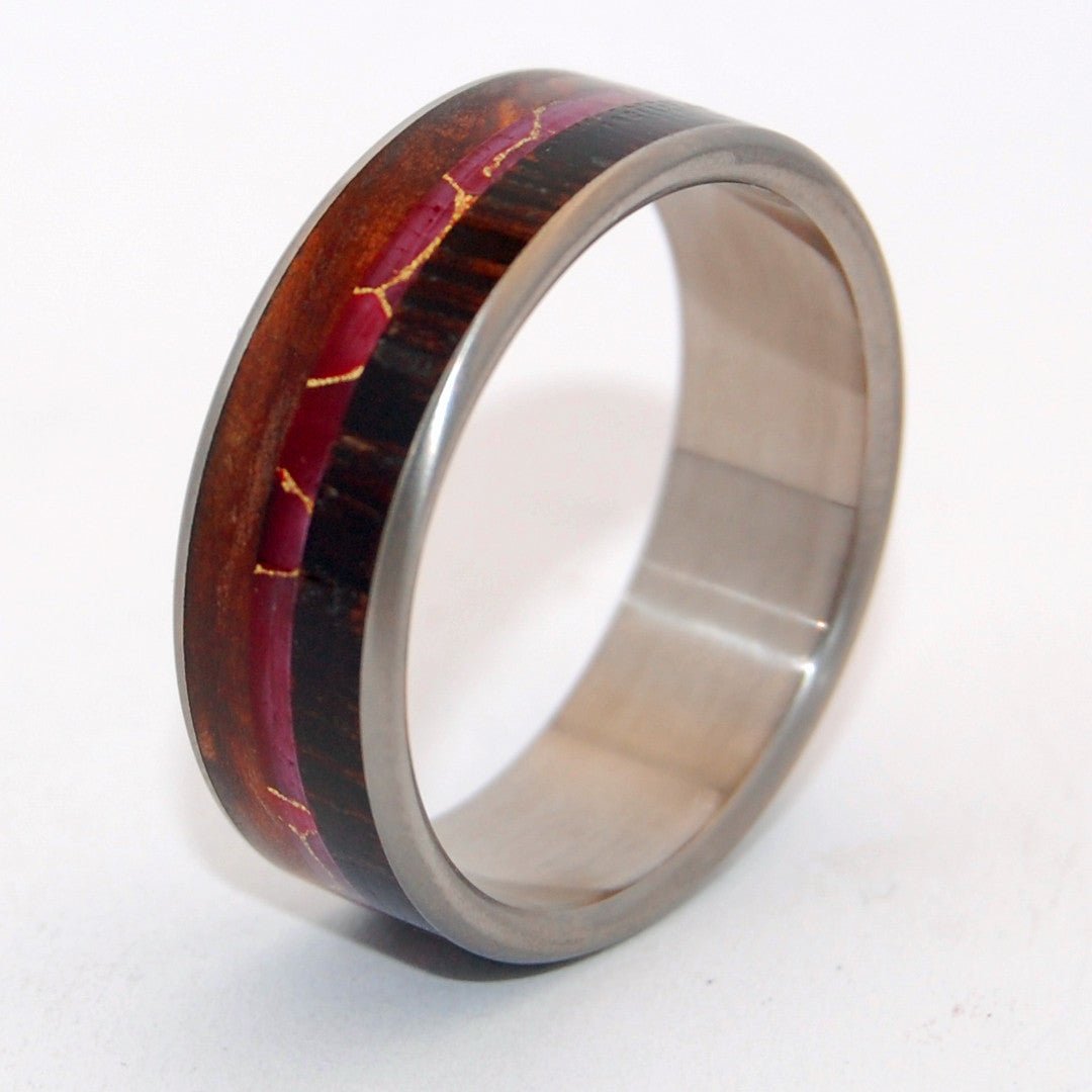 The Magic Between | Men's Wenge Wood, Redwood, Red Jasper Stone & Titanium Wedding Ring - Minter and Richter Designs