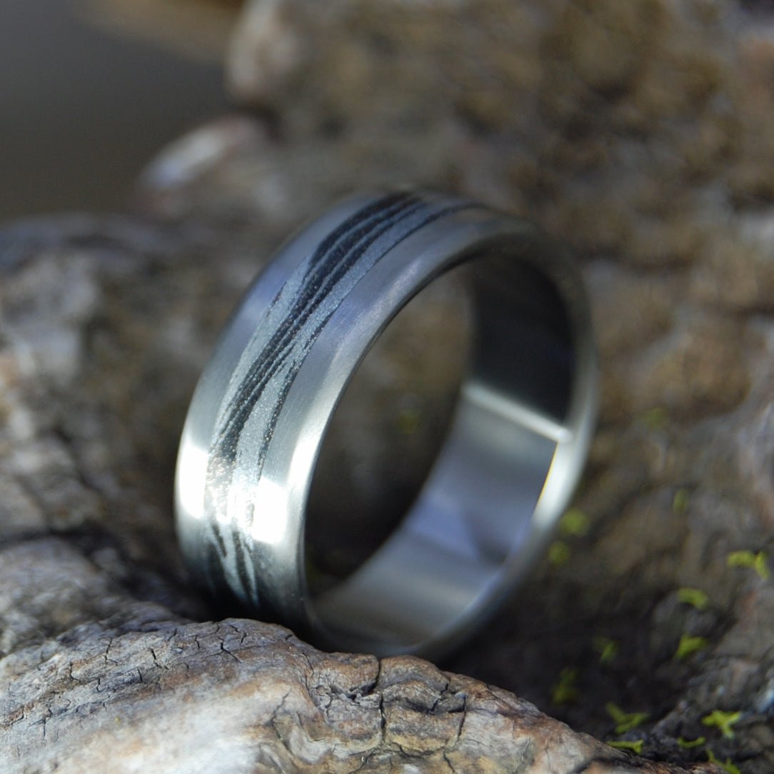 The Man They Call Z | Men's Titanium, Mokume Gane & Zirconium Wedding Ring - Minter and Richter Designs