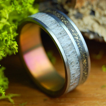THE MOOSE AND HIS SHOTGUN | Men's Moose Antler, Shotgun Shell & Titanium Wedding Ring - Minter and Richter Designs