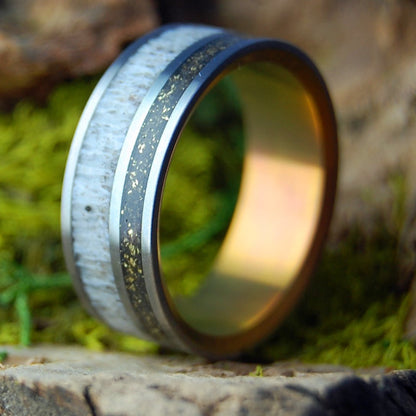 THE MOOSE AND HIS SHOTGUN | Men's Moose Antler, Shotgun Shell & Titanium Wedding Ring - Minter and Richter Designs