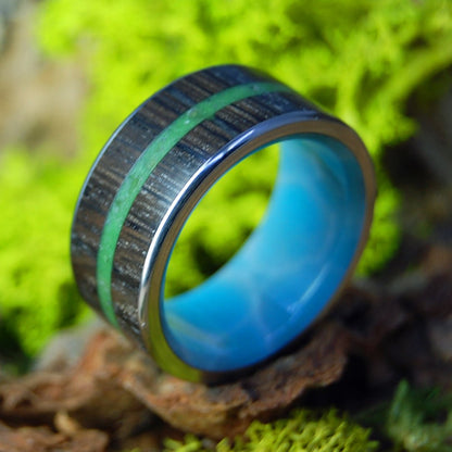 The Shores Of Ireland Wide | Men's Irish Bog Oak, Connemara Marble & Titanium Wedding Ring - Minter and Richter Designs