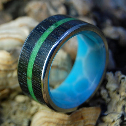 The Shores Of Ireland Wide | Men's Irish Bog Oak, Connemara Marble & Titanium Wedding Ring - Minter and Richter Designs