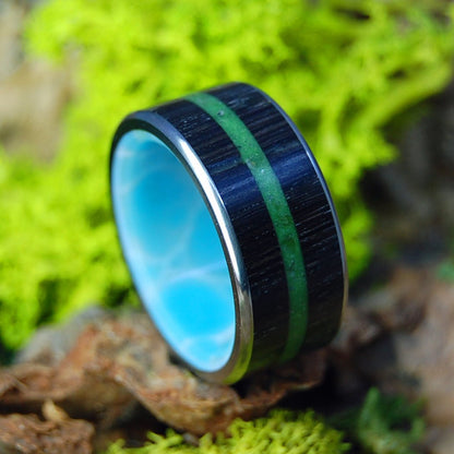 The Shores Of Ireland Wide | Men's Irish Bog Oak, Connemara Marble & Titanium Wedding Ring - Minter and Richter Designs