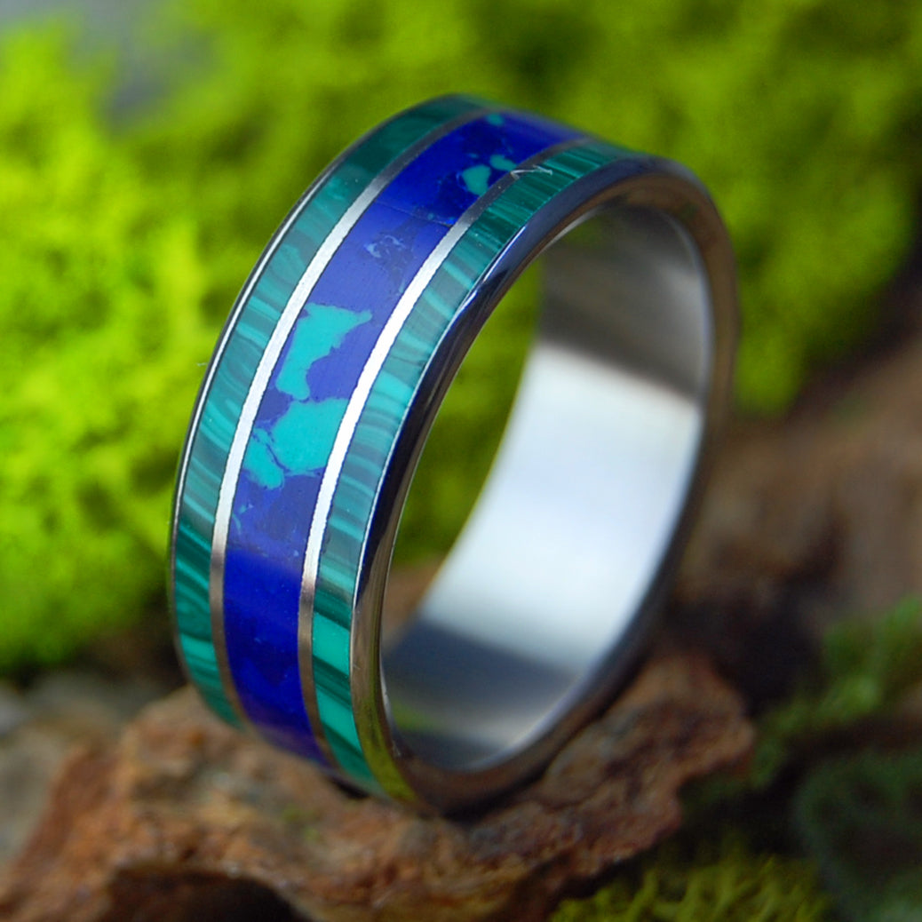 The Sea Inspires Azurite| Men's Malachite, Azurite Stone & Titanium Wedding Ring