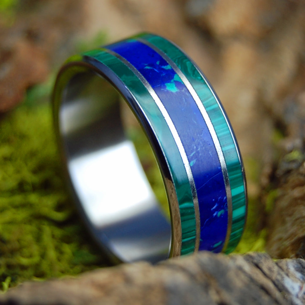 The Sea Inspires Azurite| Men's Malachite, Azurite Stone & Titanium Wedding Ring