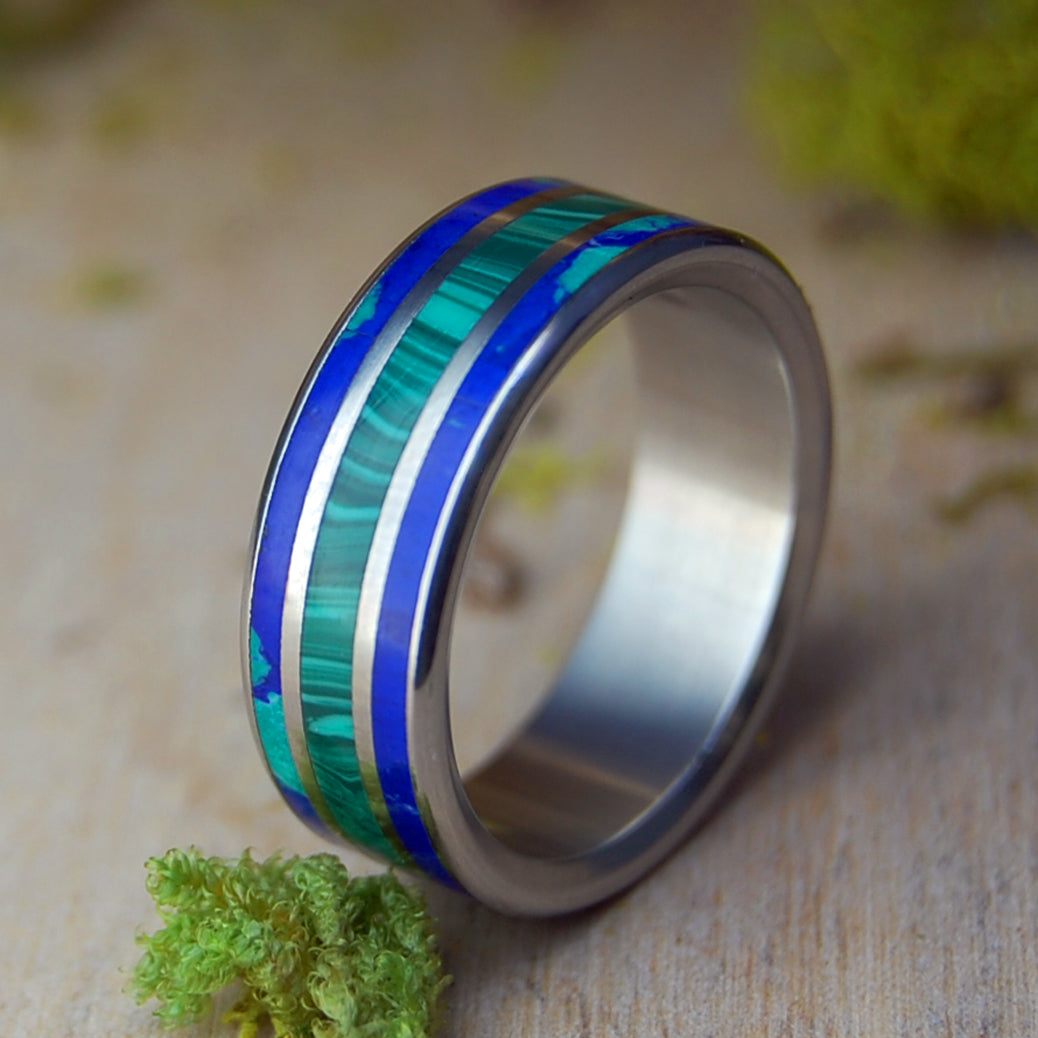 The Sea Inspires Malachite | Men's Malachite, Azurite Stone & Titanium Wedding Ring