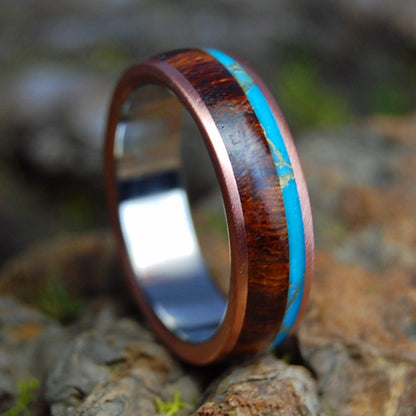 TIBETAN DESERT DREAM | Men's Desert Ironwood, Tibetan Turquoise, Copper & Titanium Wedding Ring - Minter and Richter Designs