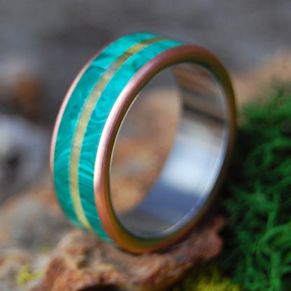 SHANTI TIGER'S EYE & MALACHITE | Men's Banded Malachite, Tiger's Eye Stone, Copper, & Titanium Wedding Ring