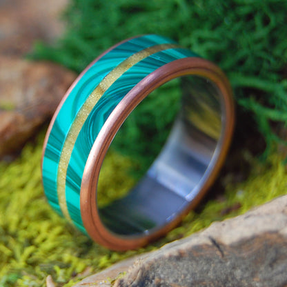 SHANTI TIGER'S EYE & MALACHITE | Men's Banded Malachite, Tiger's Eye Stone, Copper, & Titanium Wedding Ring