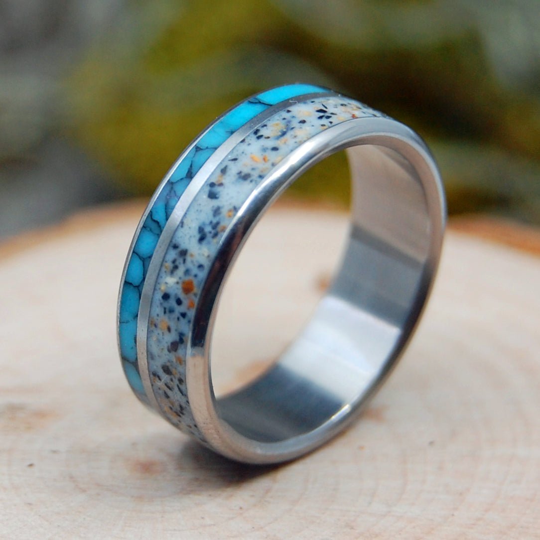 To Iceland With Love | Men's West Icelandic Beach Sand, Turquoise & Titanium Wedding Ring - Minter and Richter Designs