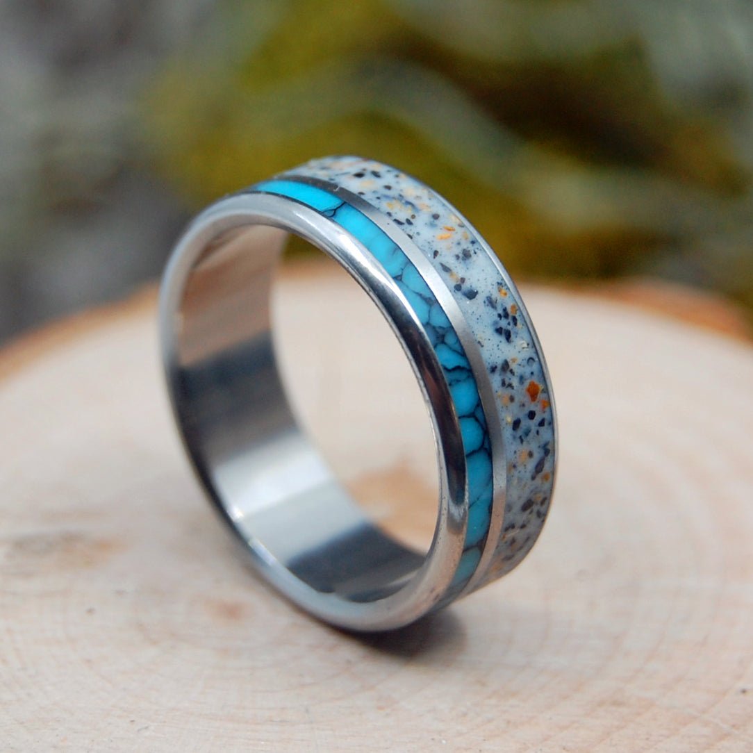 To Iceland With Love | Men's West Icelandic Beach Sand, Turquoise & Titanium Wedding Ring - Minter and Richter Designs