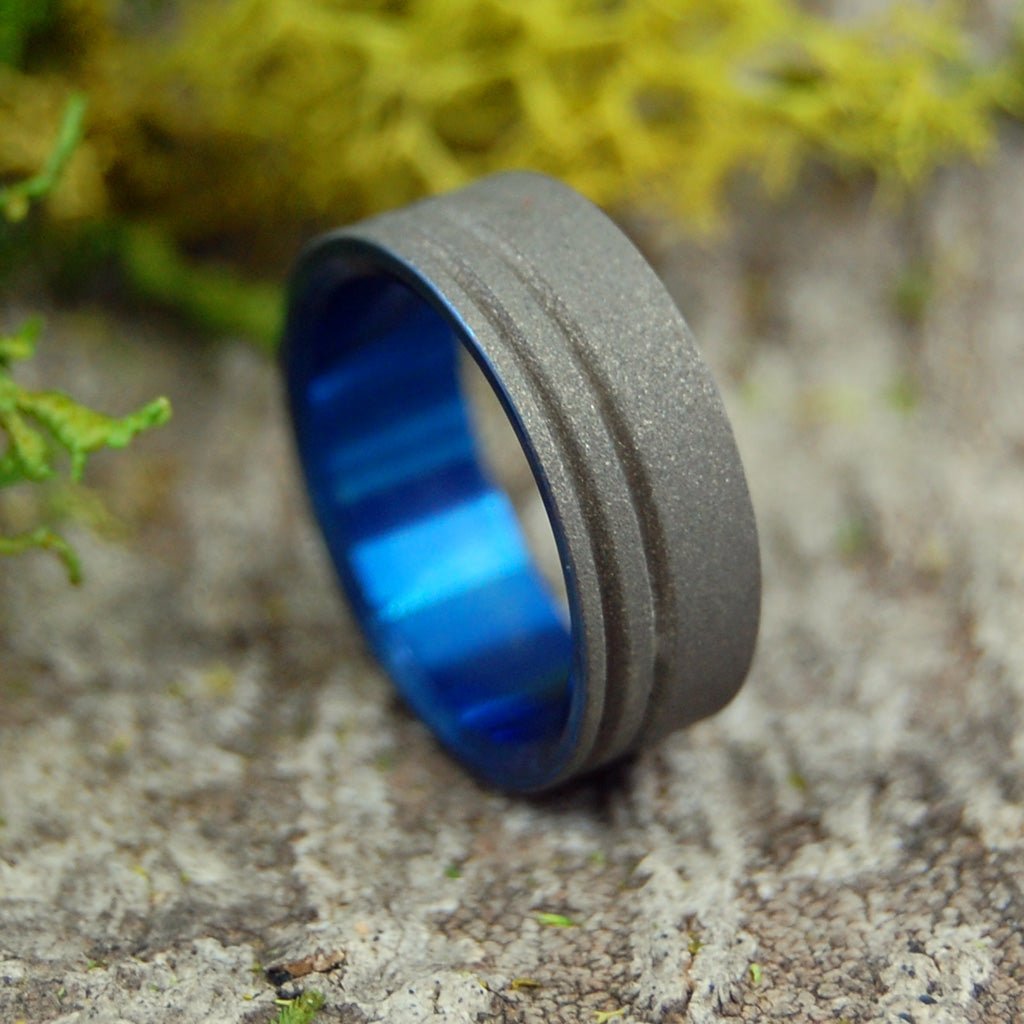 TO THE FUTURE (BLUE INTERIOR) | Size 3.75 At 6mm | Titanium Wedding Ring | On Sale - Minter and Richter Designs