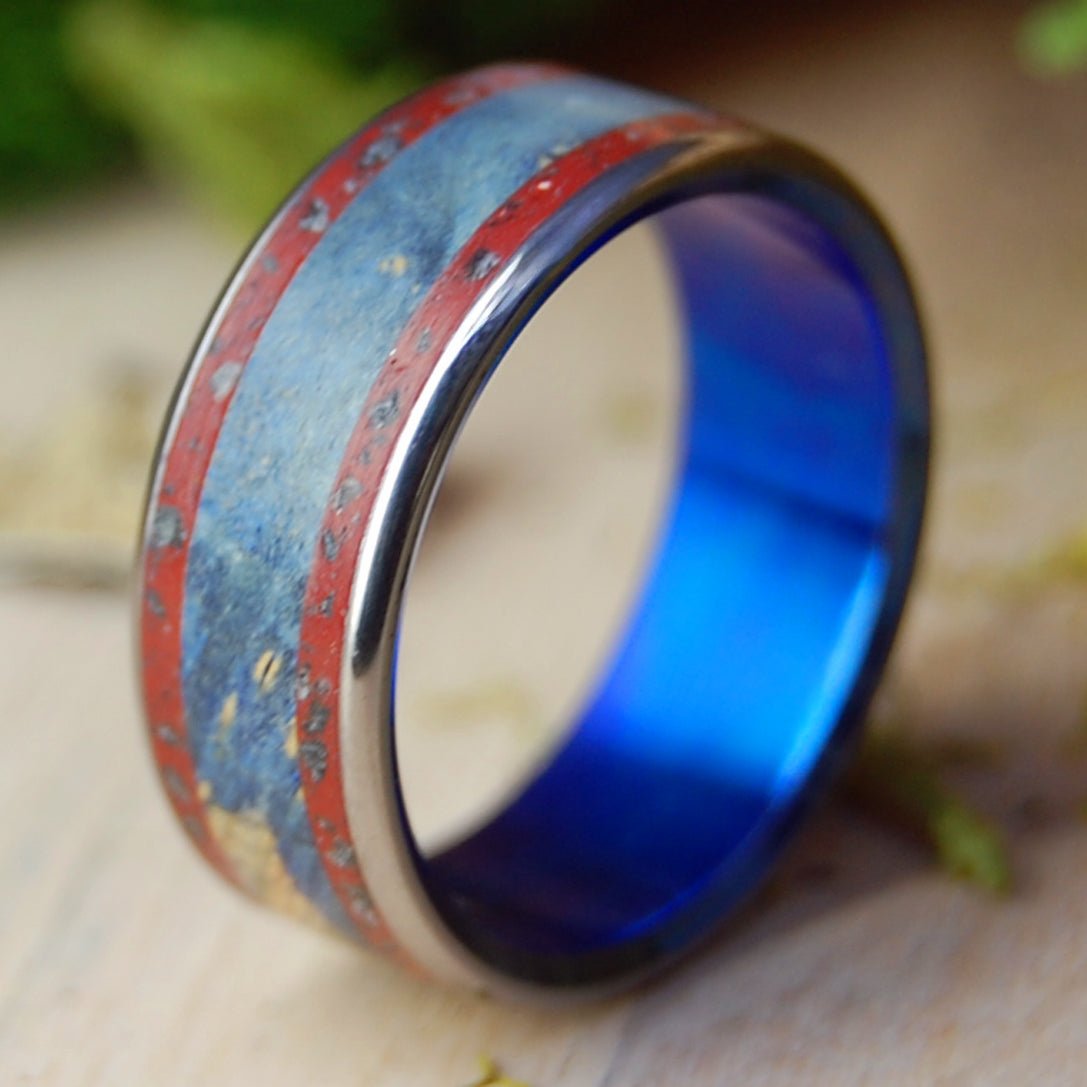 To The Real Heroes in Blue | Men's Crimson Sand & Titanium Military Wedding Ring - Minter and Richter Designs