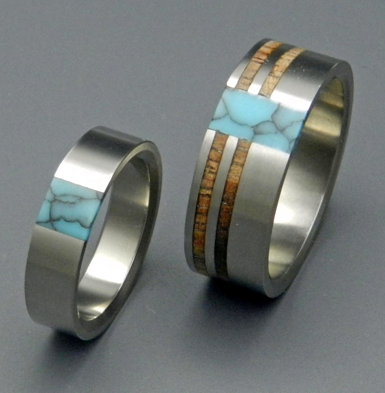 True North Partner | Turquoise & Hawaiian Koa Wood Wedding Ring Set - Minter and Richter Designs