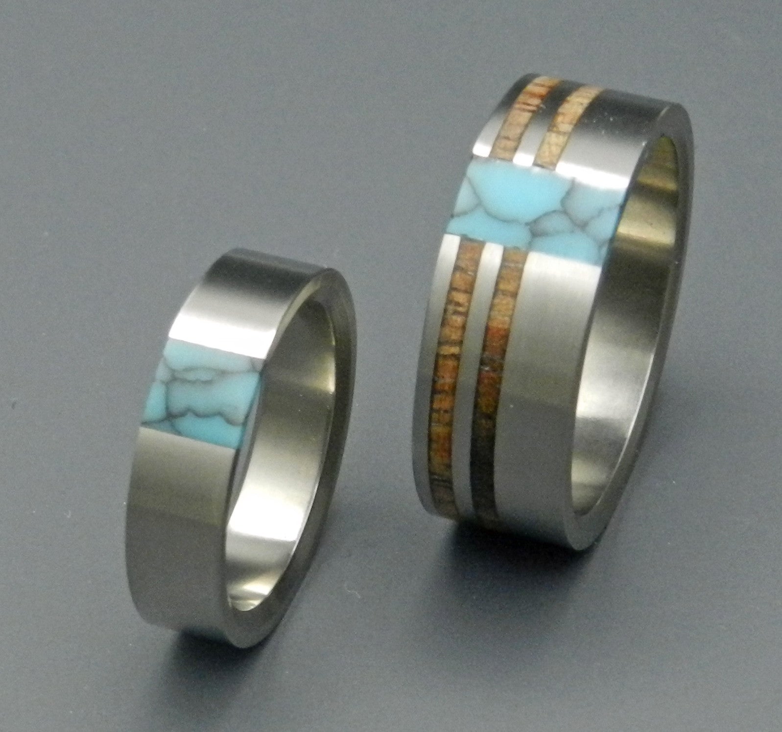 True North Partner | Turquoise & Hawaiian Koa Wood Wedding Ring Set - Minter and Richter Designs